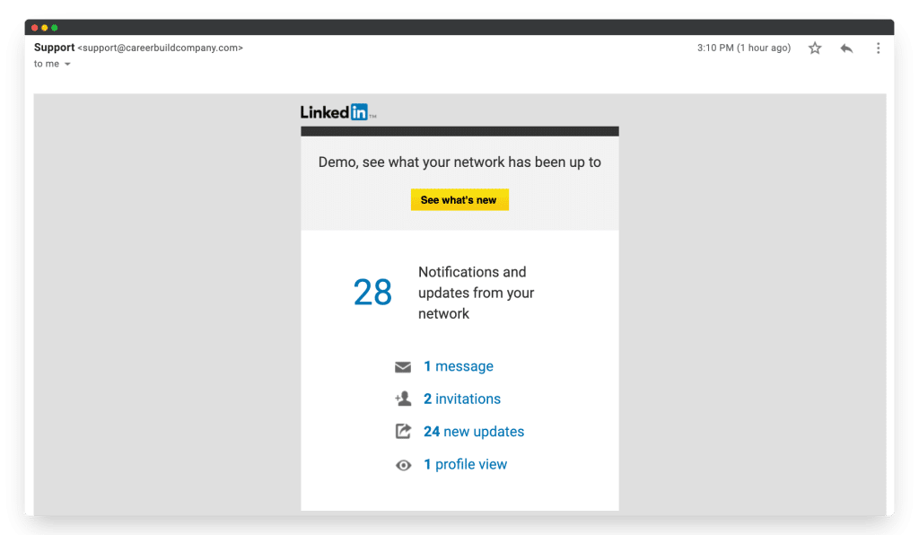 LinkedIn Phishing Email Example