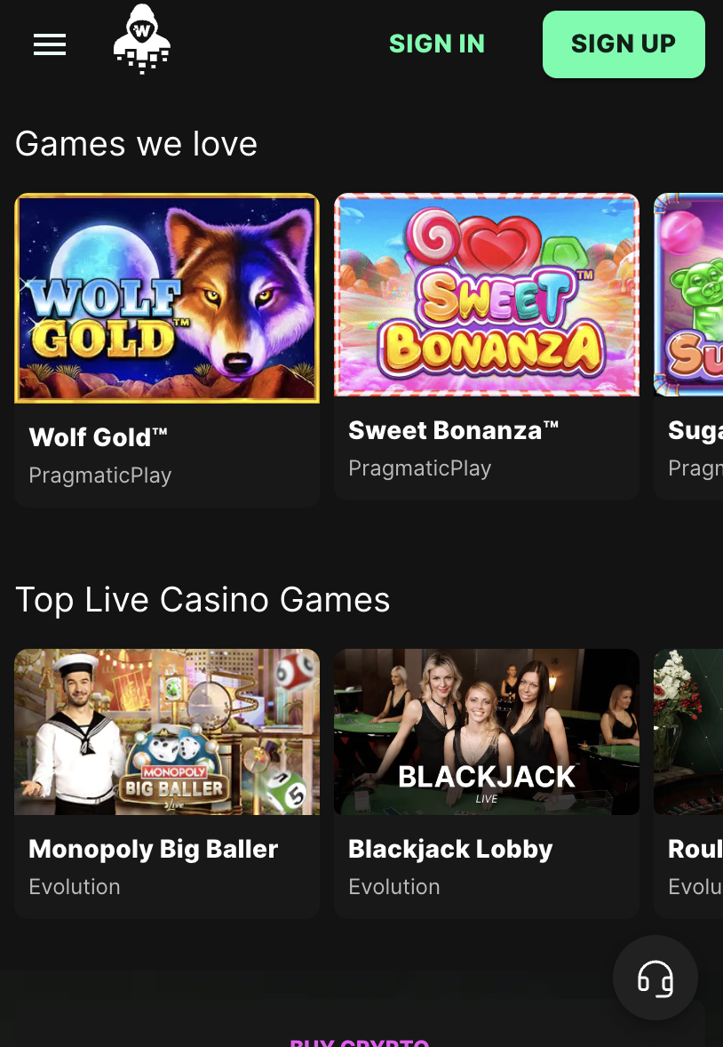 Wagmi Casino mobile website