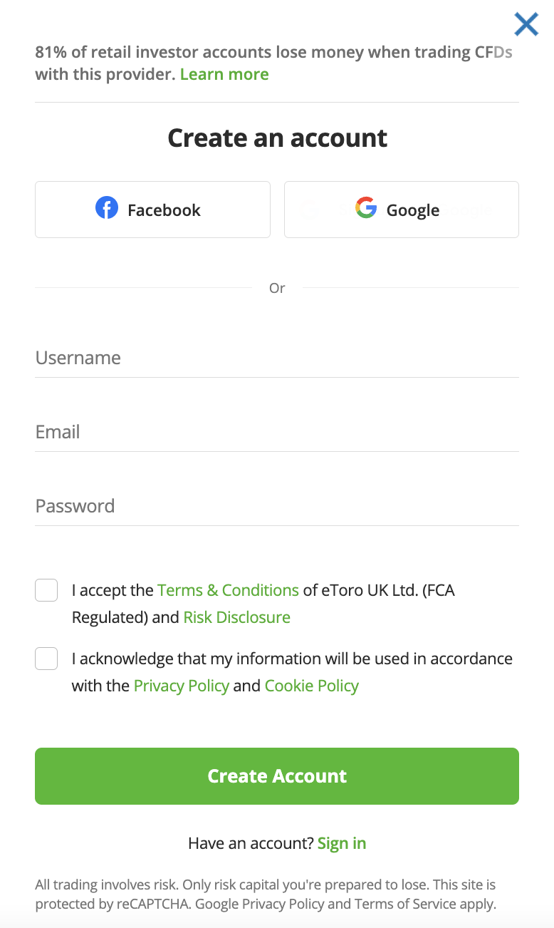 eToro open an account