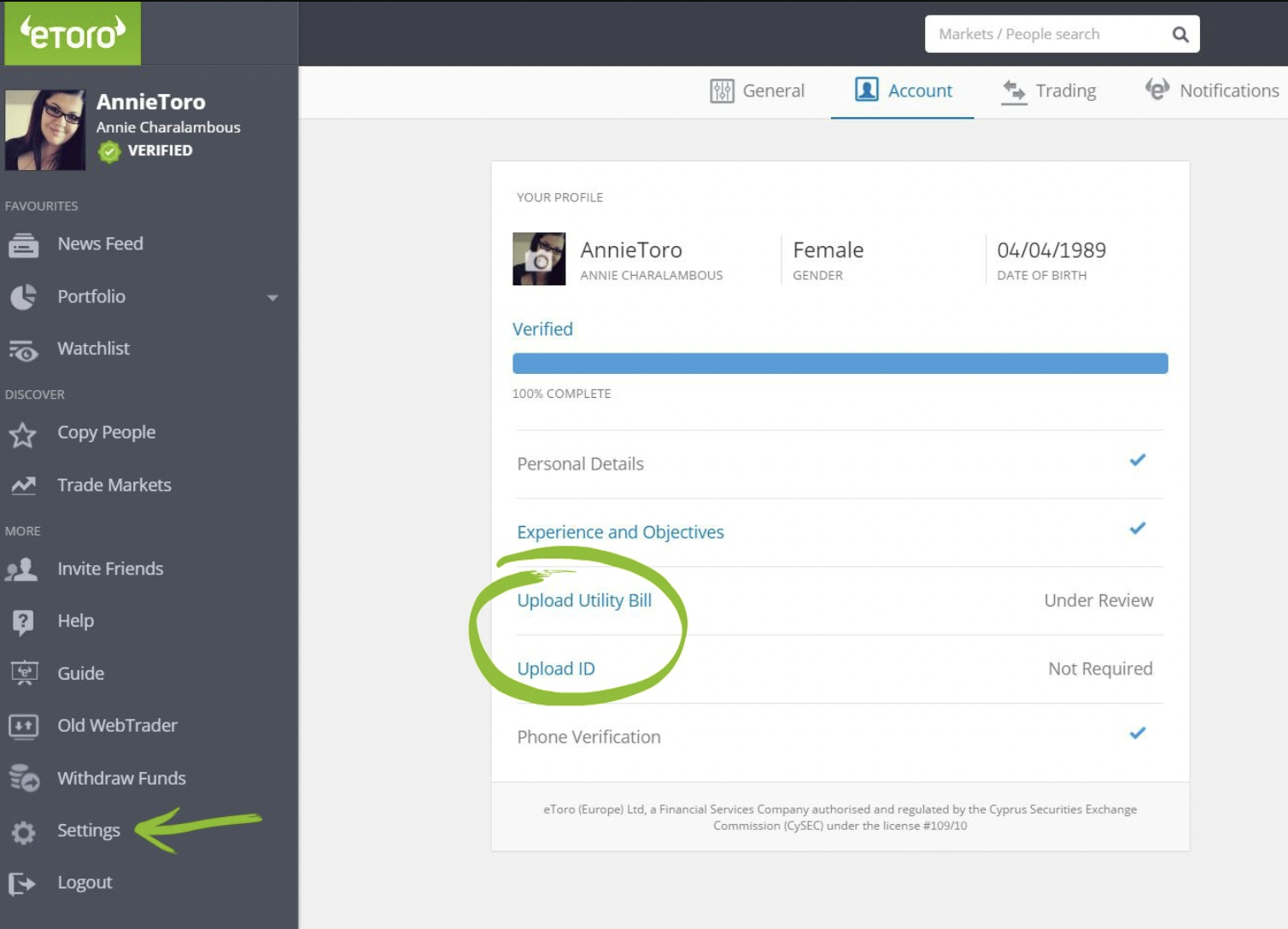 etoro KYC document