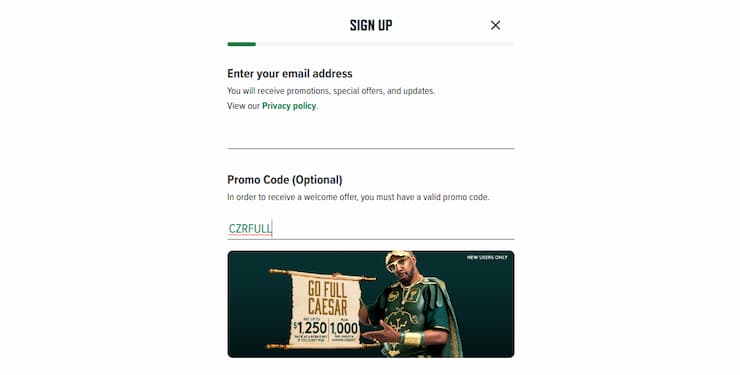 Caesars promo step 2