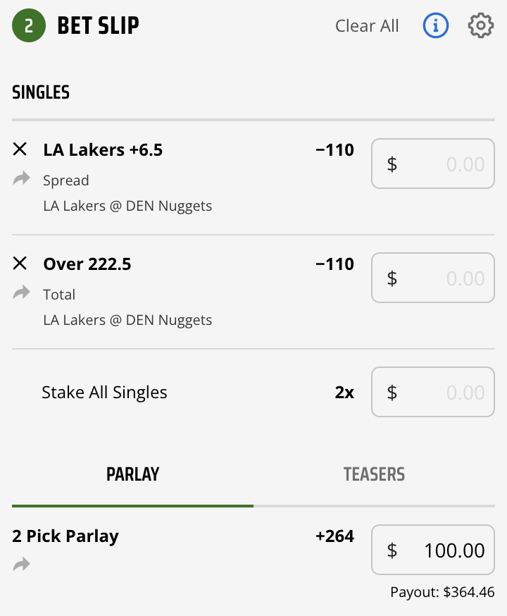 Lakers Over DraftKings Parlay
