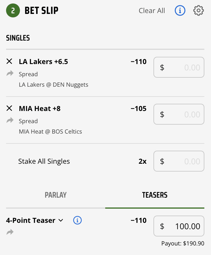Lakers Heat Teaser DraftKings