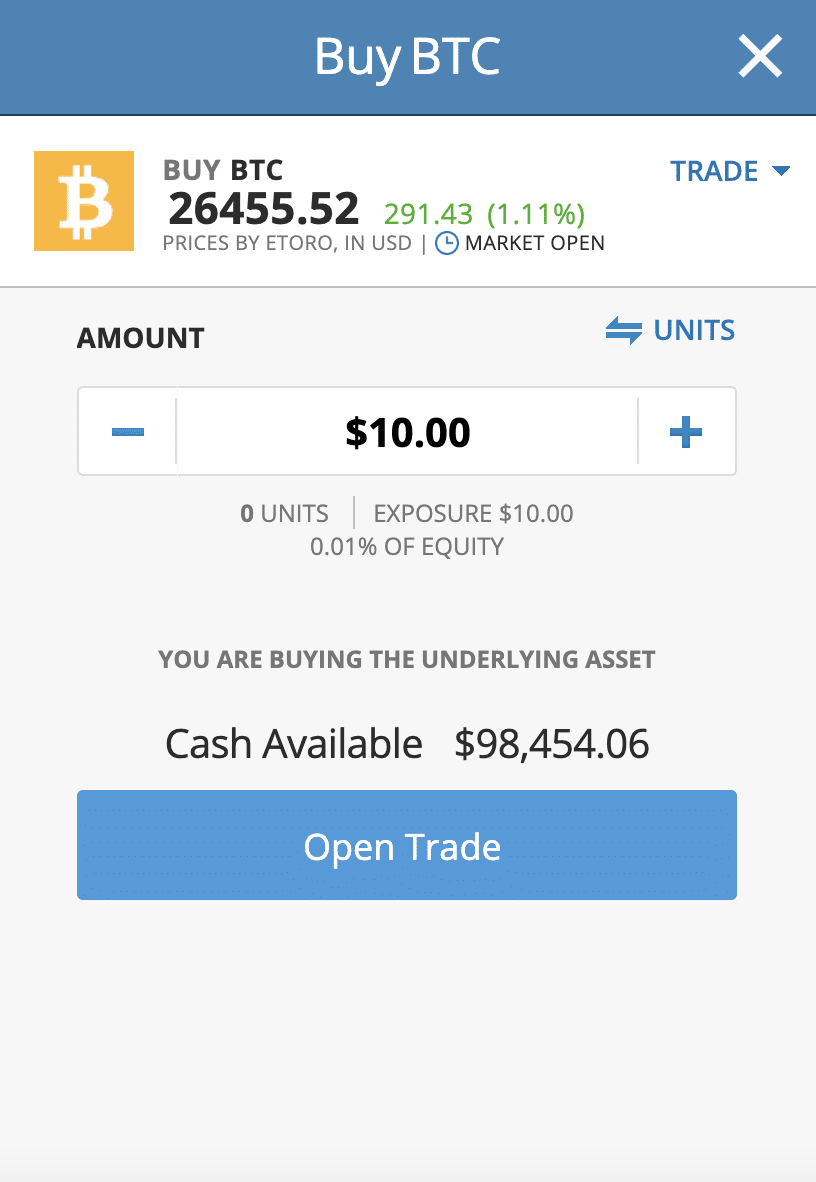 Buy Bitcoin on eToro