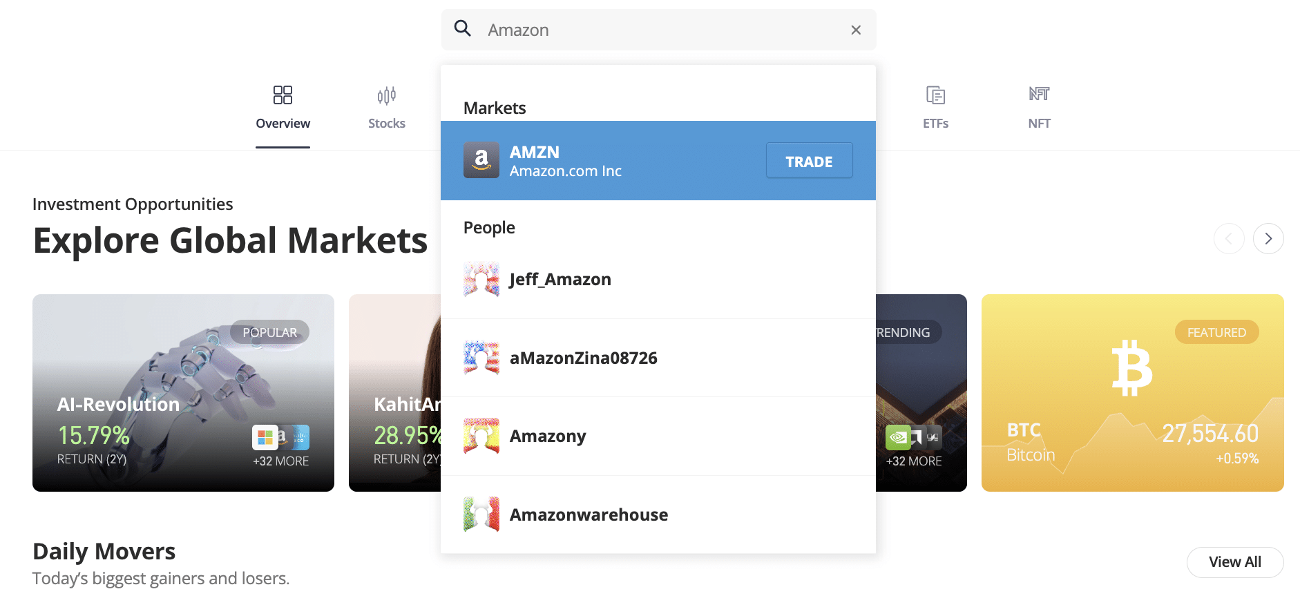 buy Amazon stock at eToro 