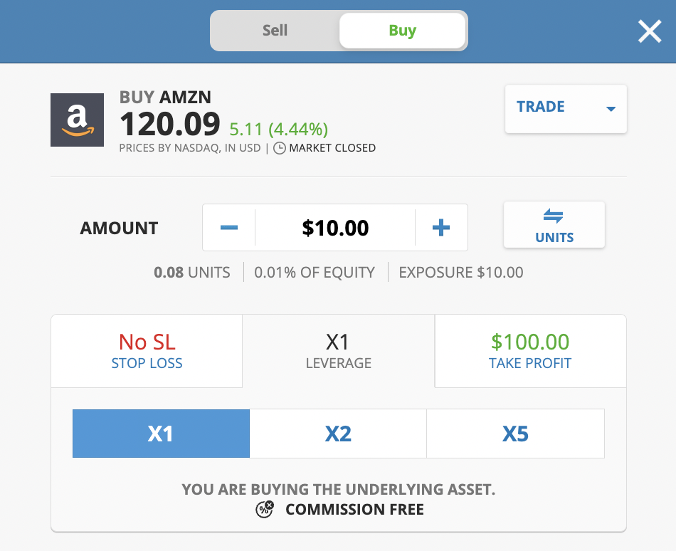Amazon stock on eToro