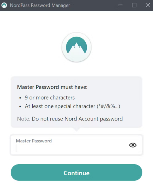 Set Your Master Password in NordPass