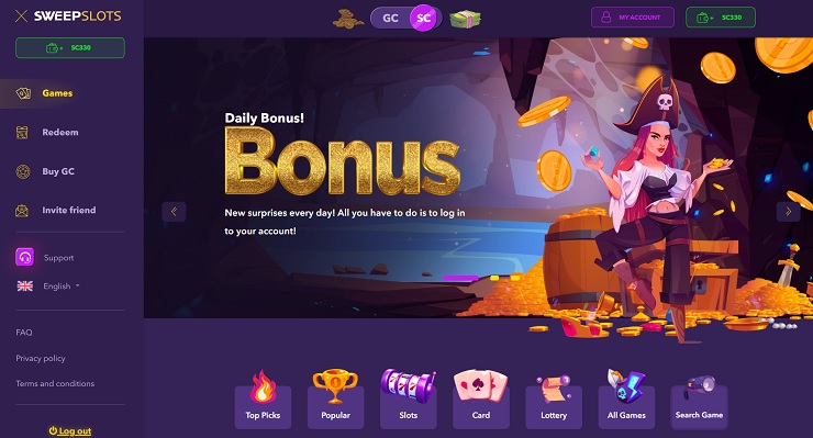 SweepSlots Oregon Casino Site