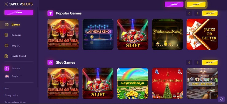 Sweepslots Oklahoma Online Casino homepage