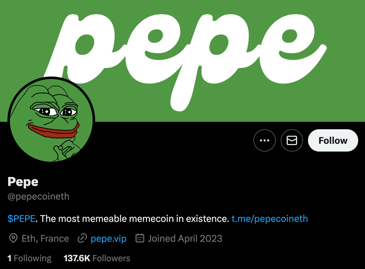 Pepe Coin Twitter account