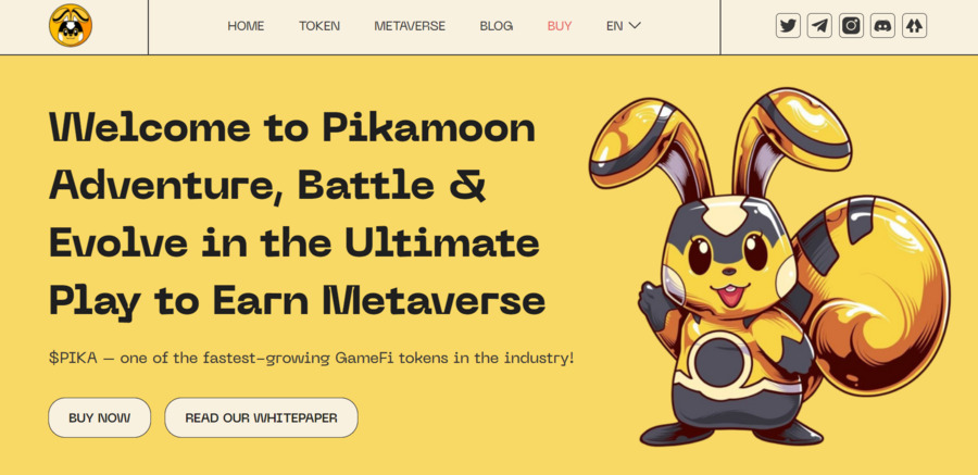 Pikamoon is a GameFi token that provides access to the Pikaverse and lets you earn tokens through its Play-to-Earn functionality.