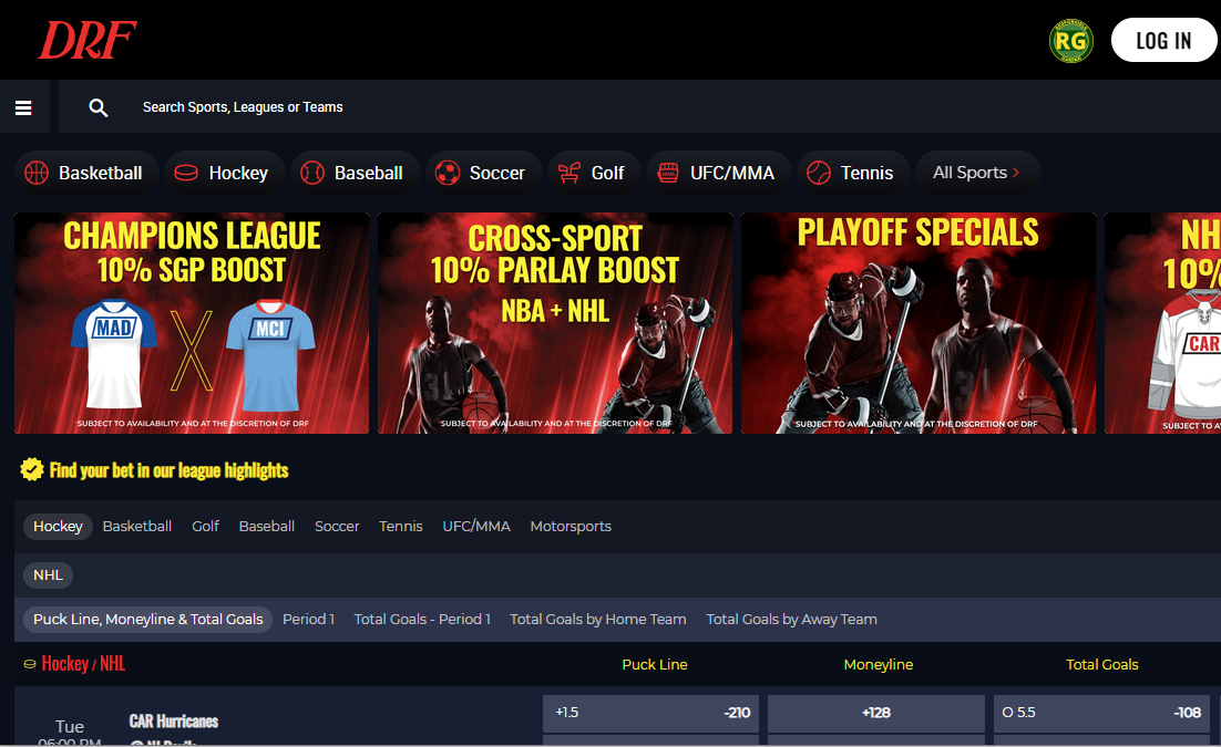 DRF Sportsbook IA Home Page