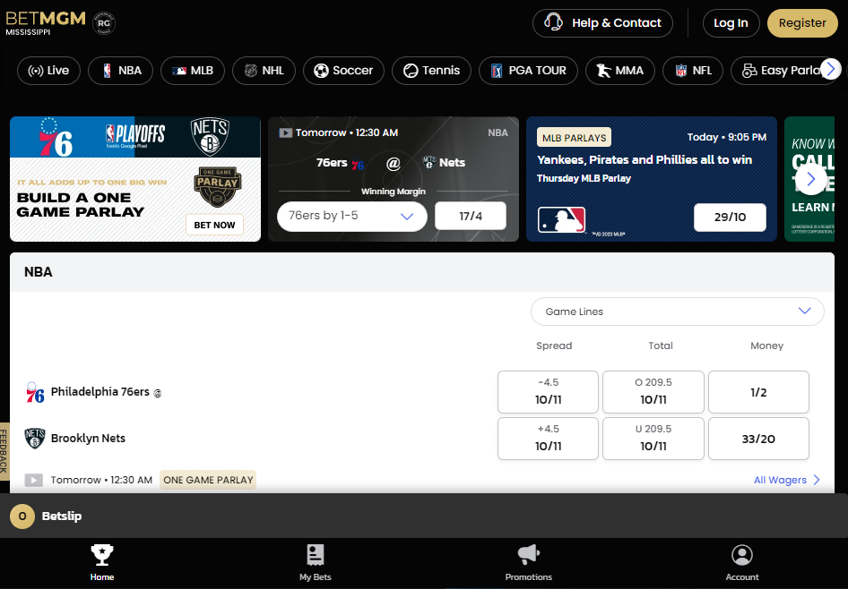 BetMGM Home Page MS