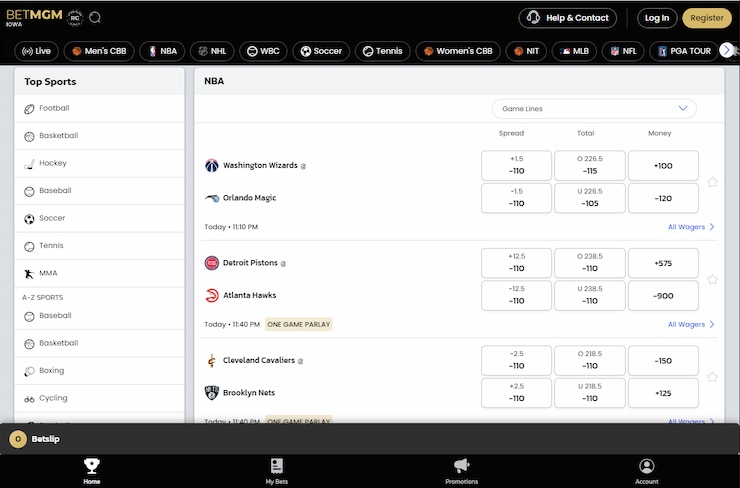 BetMGM IA Home Page