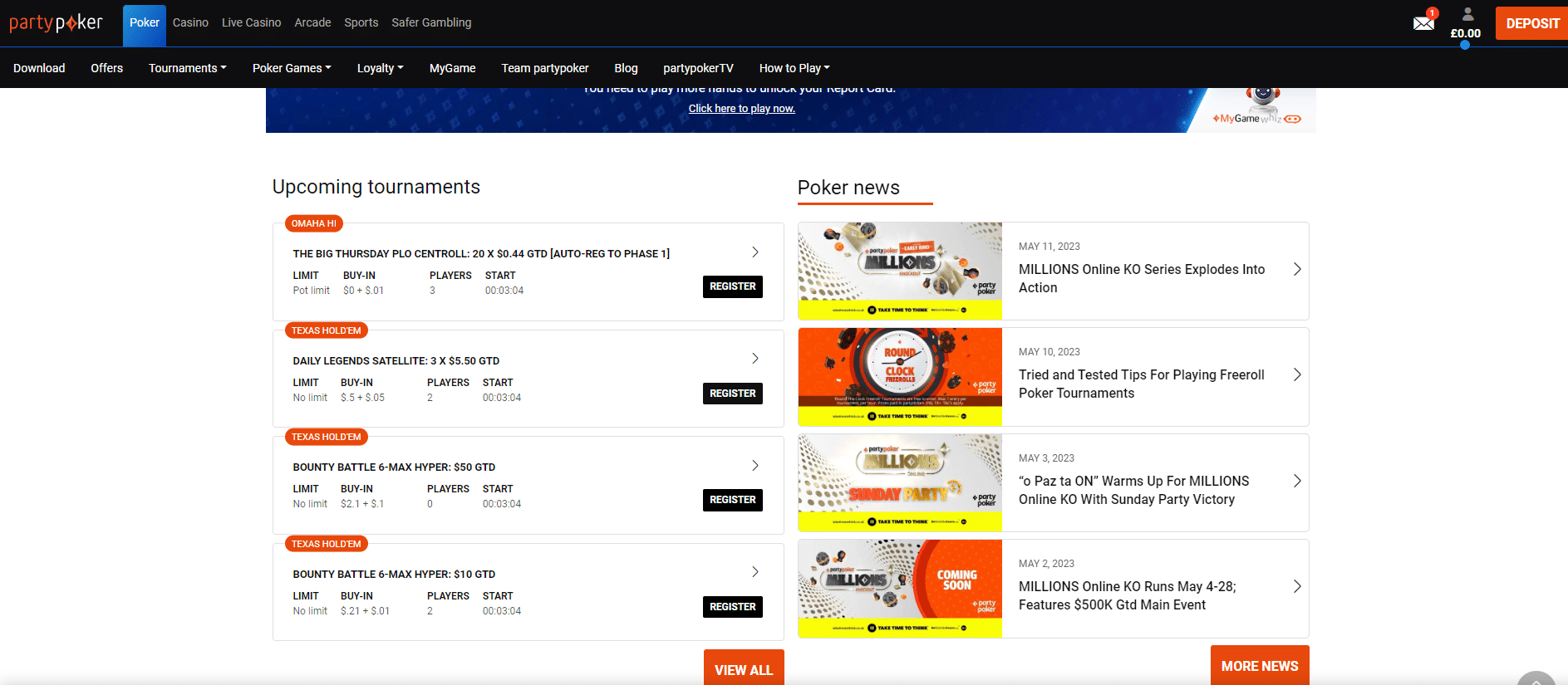 partypoker online poker tournament schedule