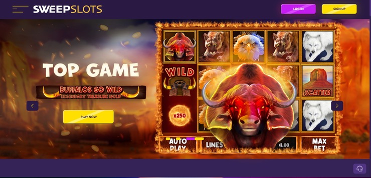 Sweepslots social casino homepage in AK