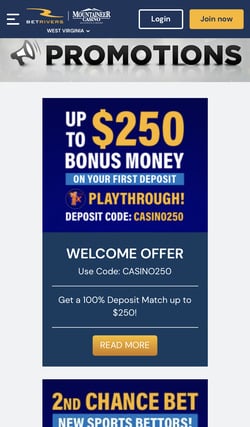 Betrivers promotions screen