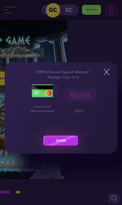 SweepSlots screen to buy coins