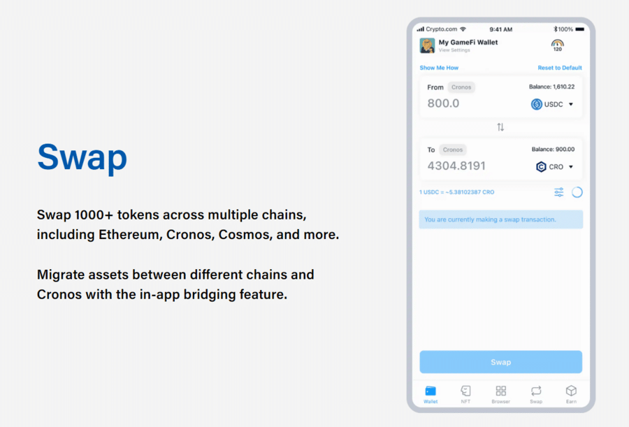 Crypto.com DeFi wallet lets you migrate assets through various chains and Cronos