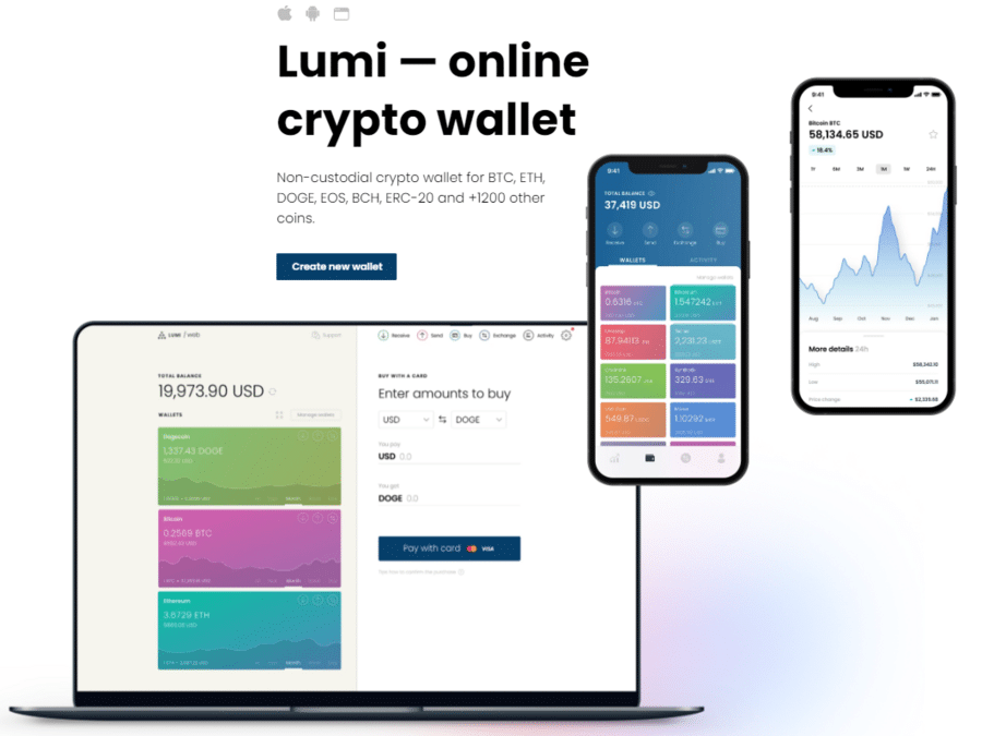 Lumi lets you store over 1,200 cryptos, including Bitcoin, Ethereum, and Dogecoin