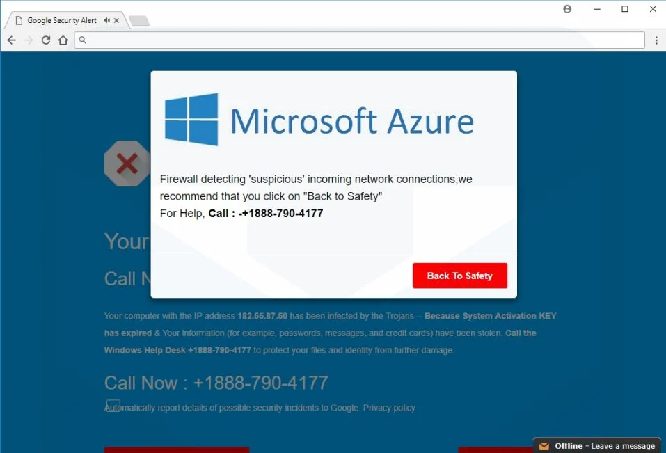 An example of a malware pop-up