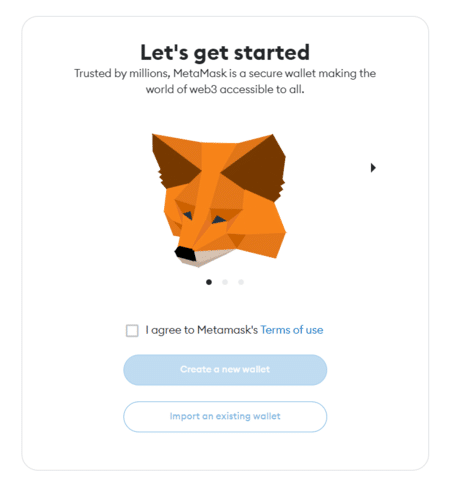 Start of the wallet setup process