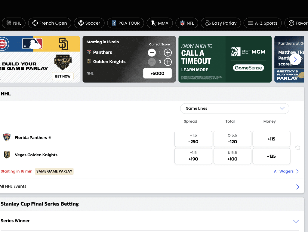 BetMGM Betting Page