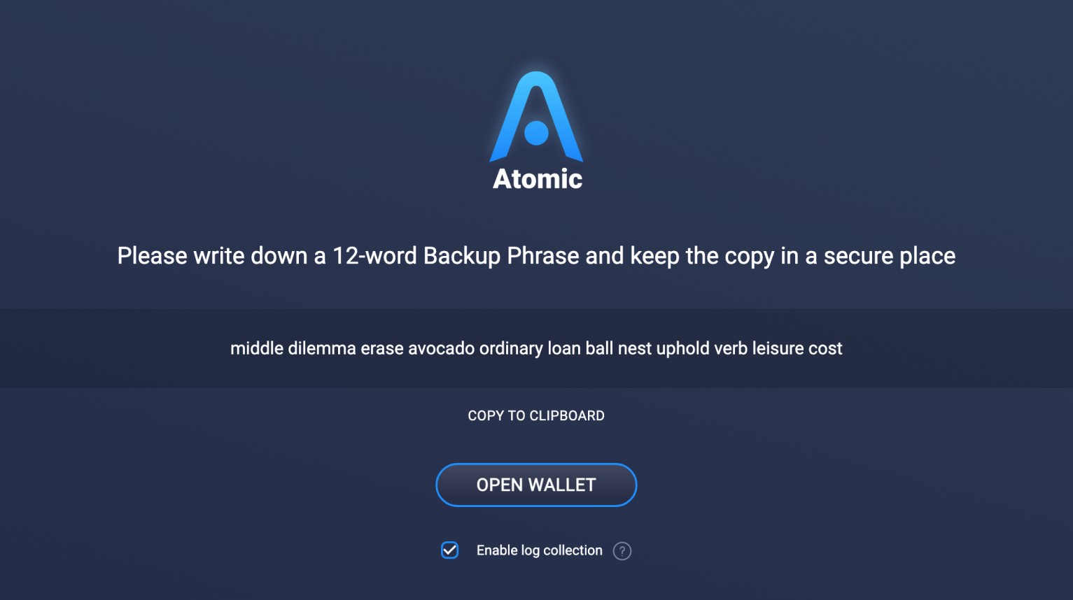 Atomic Wallet password