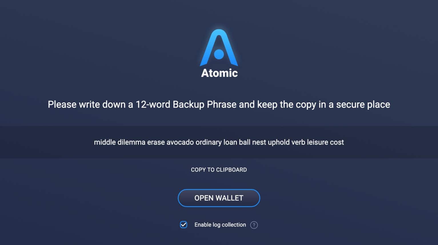 Atomic Wallet password