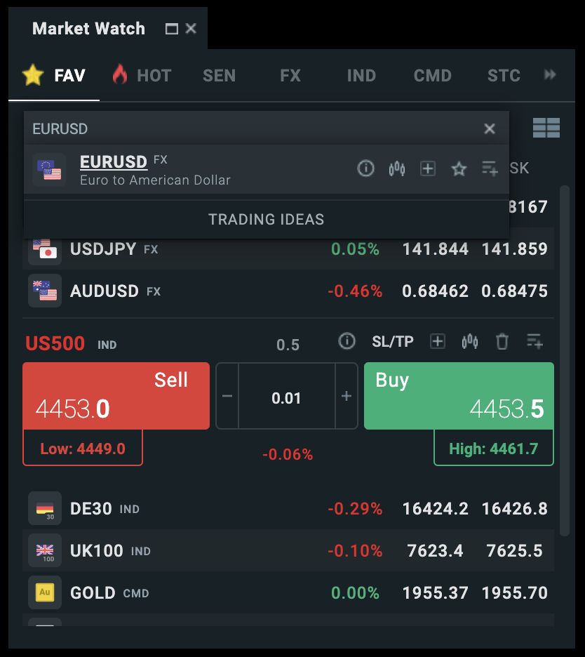 XTB trading screen