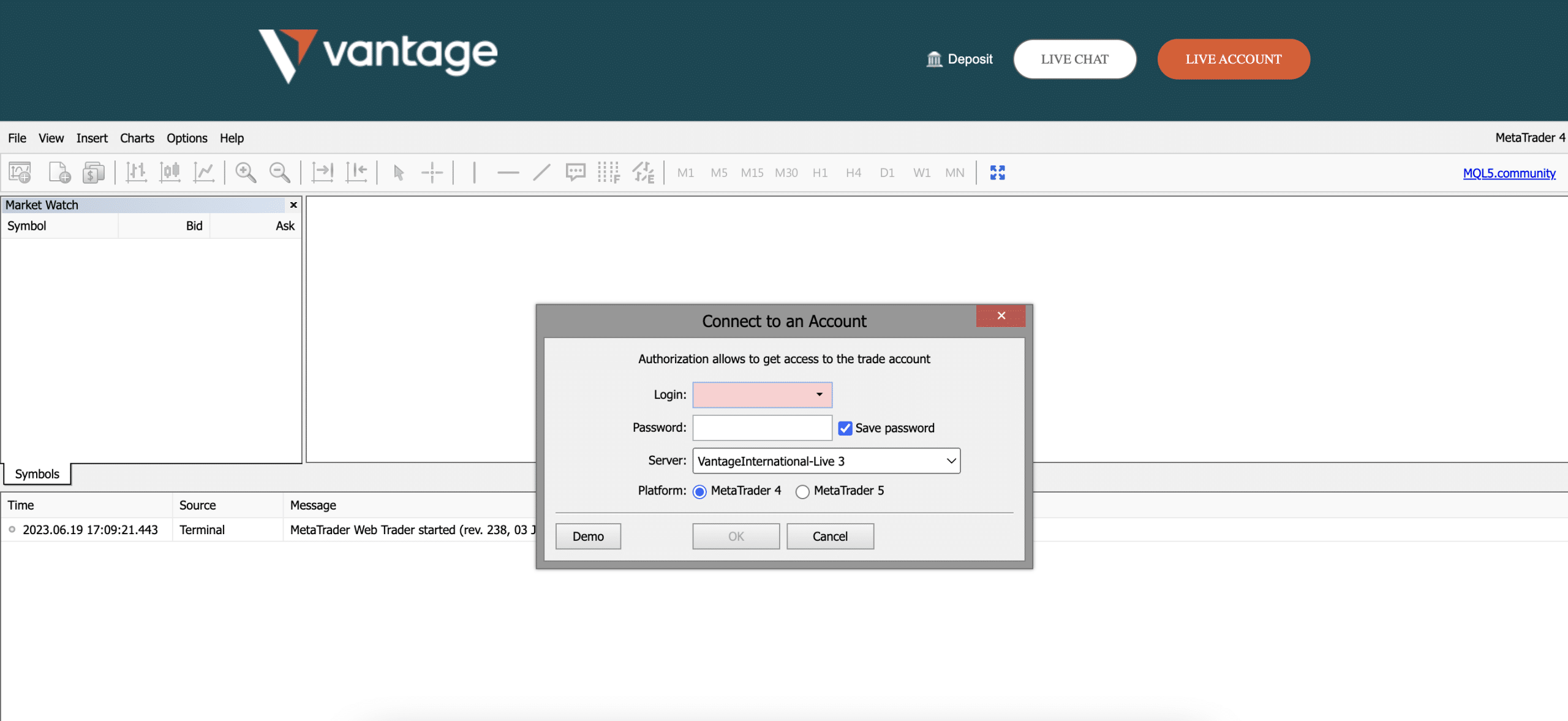 Vantage Markets Trading Platform