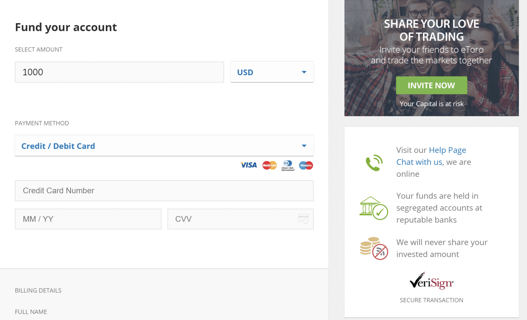 Deposit Funds With a Credit Card on eToro