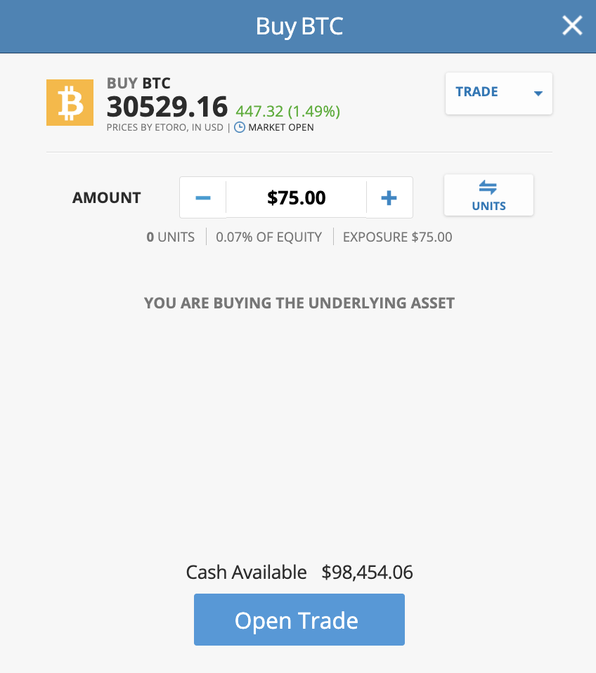 eToro Buy Bitcoin 