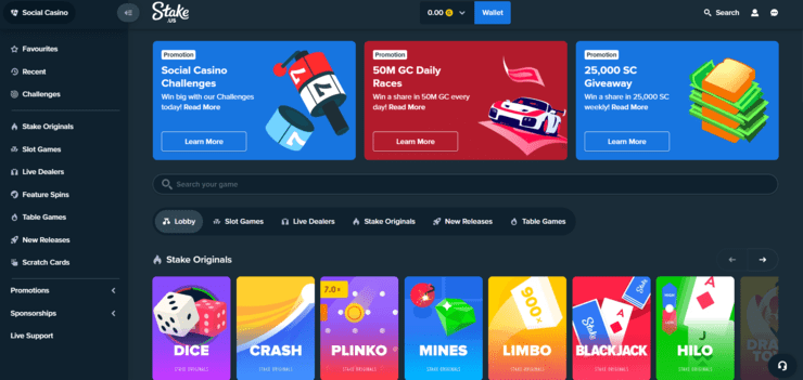 Stake.us homepage