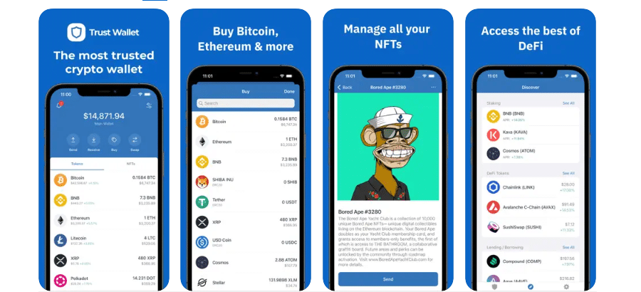 Trust Wallet accepts a range of cryptocurrencies and NFTs