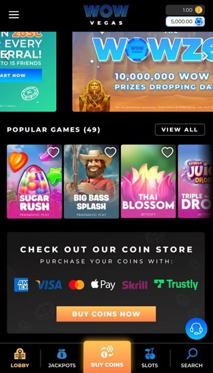 WOW Vegas App Step 2