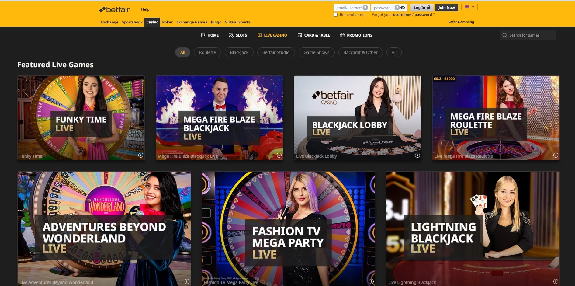 betfair live casino UK