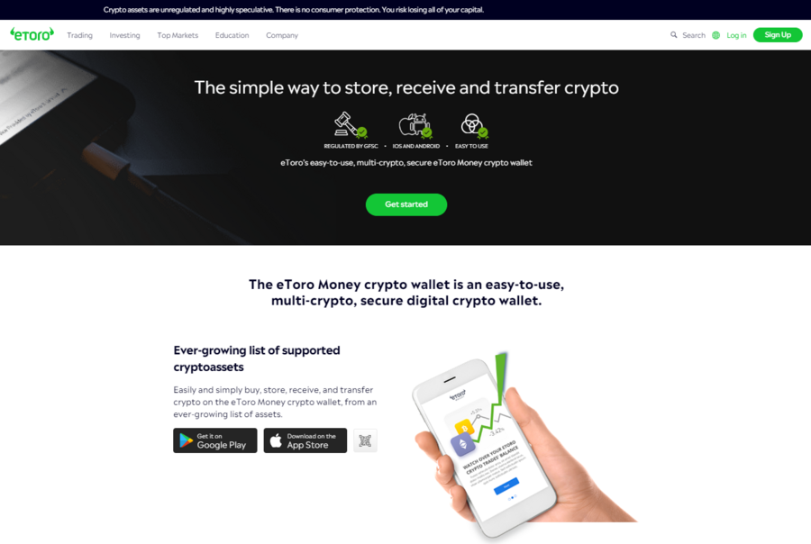 eToro Money crypto wallet is regulated by the GFSC and available on all Android phones.