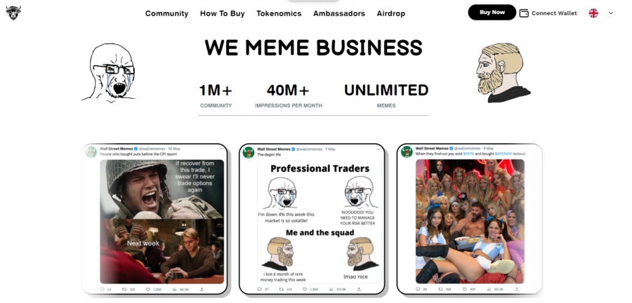 Wall Street Memes is a brand-new meme coin from the creators of Wall Street Bulls, an NFT collection that was swept off the shelves in 32 minutes in 2021.