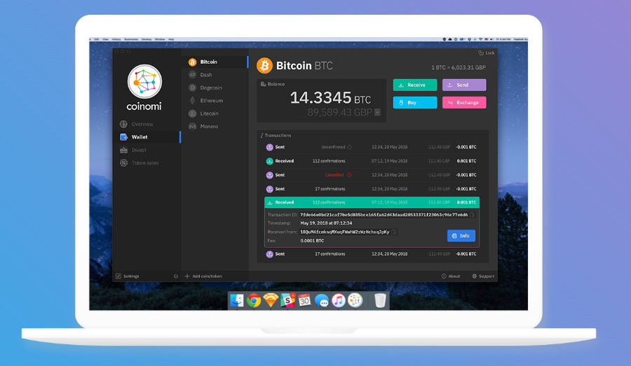 Coinomi is available for desktop devices, featuring a great overview of your digital assets.