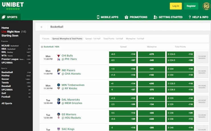 UniBet PA Homepage