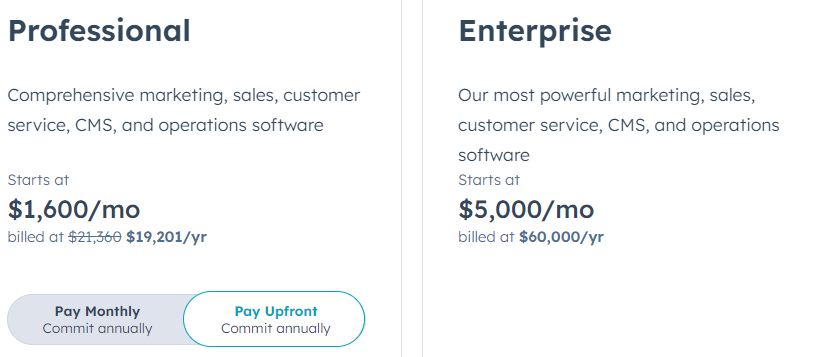 HubSpot CRM pricing structure