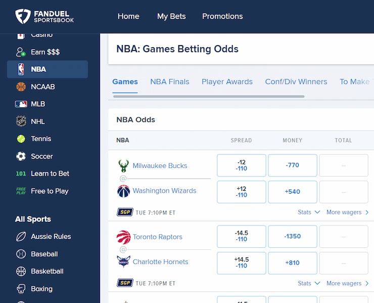 FanDuel IA NBA Betting Market