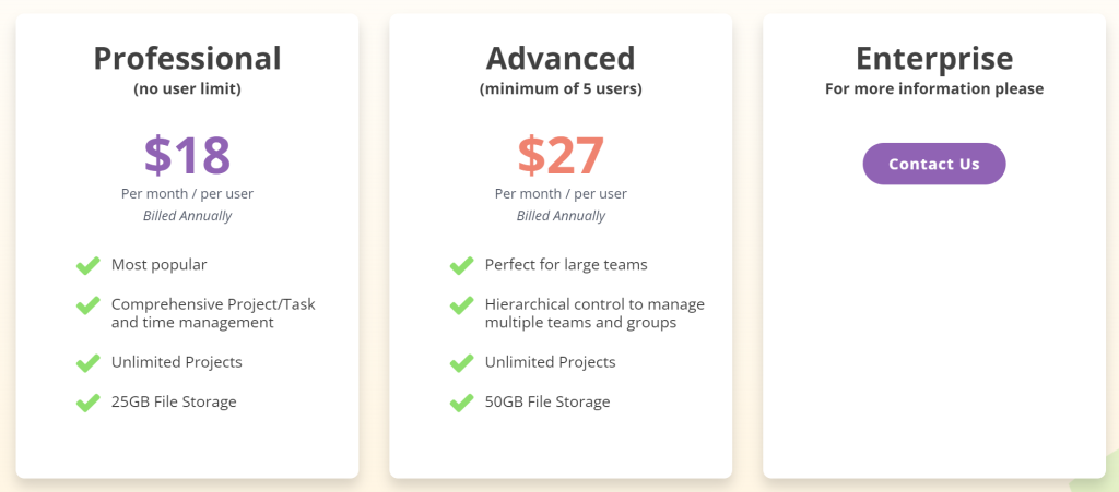 Pricing options for ProWorkflow