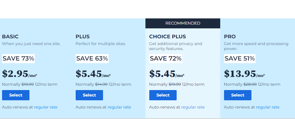 BlueHost pricing