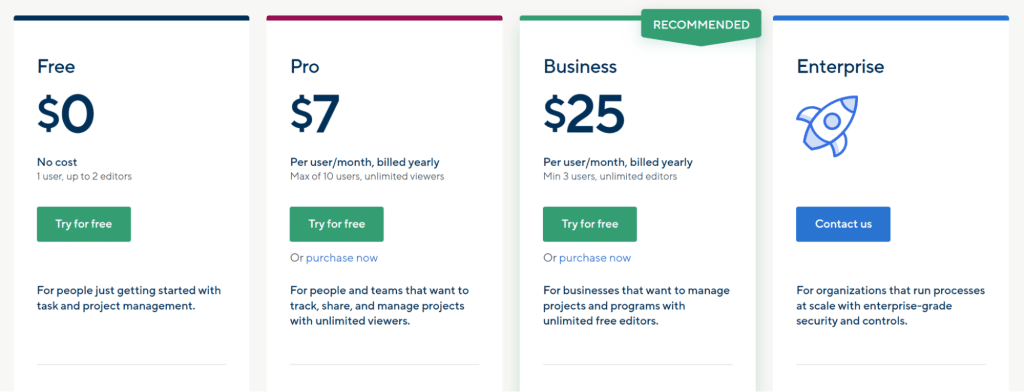 Three priced plans for Smartsheet 