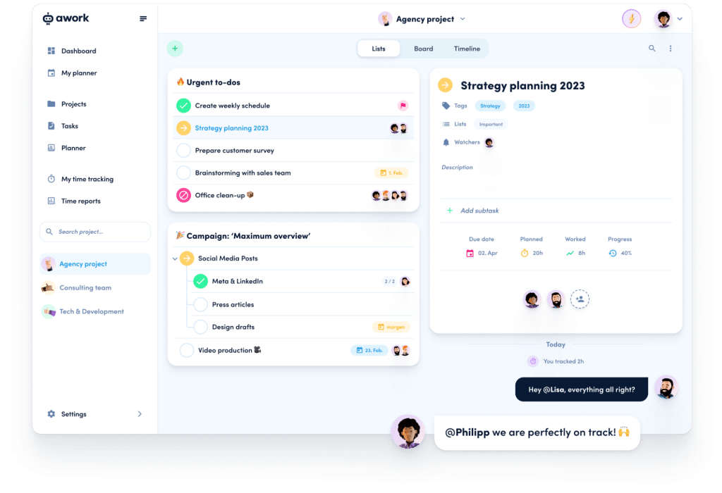 Awork’s intuitive, prime-looking interface