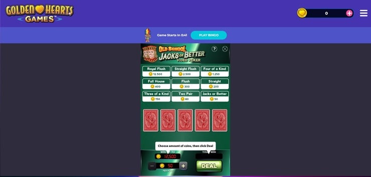 Poker game screen - Golden Hearts Games