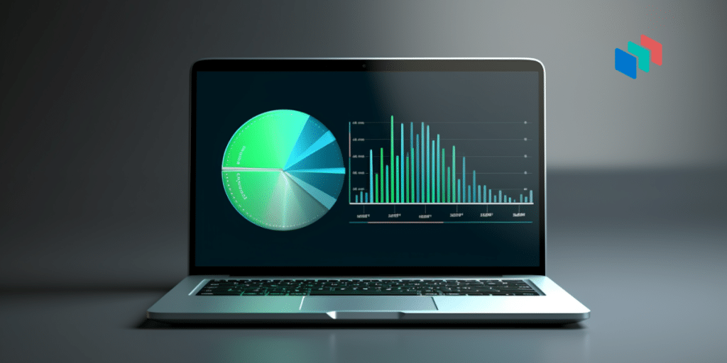 A laptop with data on its screen