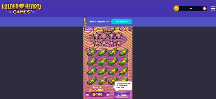 Scratch game screen - golden hearts games